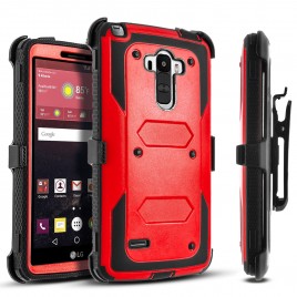 LG G Stylo, LG Stylus Case, [SUPER GUARD] Dual Layer Protection With [Built-in Screen Protector] Holster Locking Belt Clip+Circle(TM) Stylus Touch Screen Pen (Red)